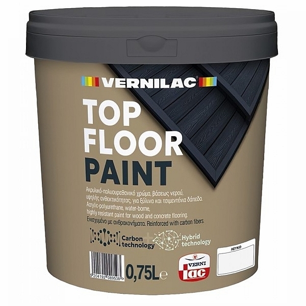 Vernilac Top Floor Paint 2,25L Υβριδική Ακρυλική Πολυουρεθανική Λάκα Νερού με Ανθρακονήματα Λευκή