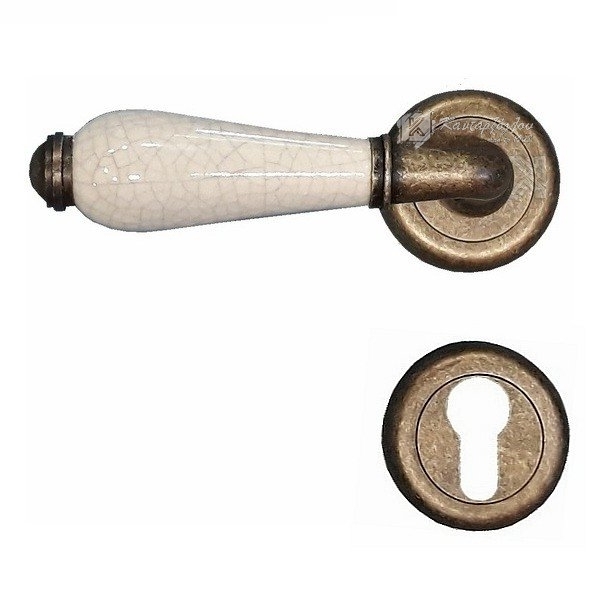 Πόμολο Εξώπορτας Ροζέτα Αντικέ Πορσελάνη Κρακελέ Αριστερό Import Hellas A390