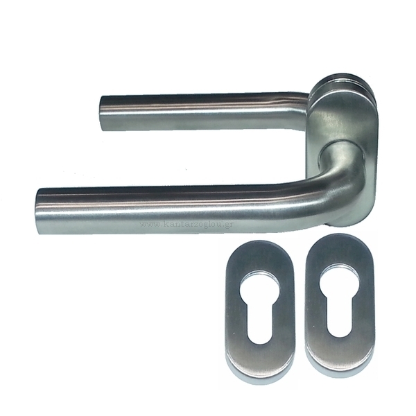 Πόμολα Εξώπορτας Στενή Πλάκα Ροζέτα Οβάλ Φιξ (Ζευγάρι) Ανοξείδωτο 3001-Α