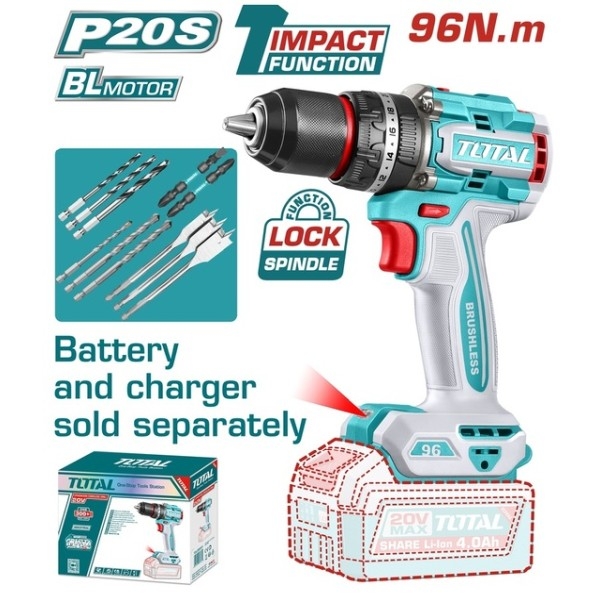 TOTAL TIDLI209681 Κρουστικό Δραπανοκατσάβιδο 20V Brushless 96Nm SOLO Χωρίς Μπαταρία & Φορτιστή