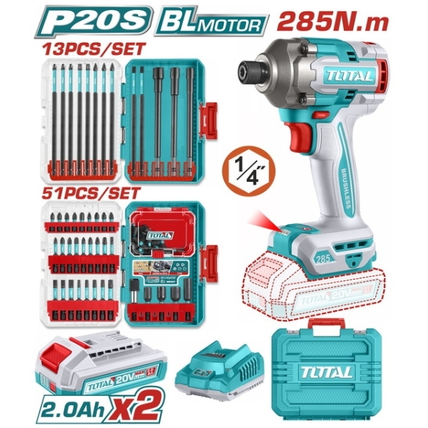 TOTAL TOSLI250784E Παλμικό Κατσαβίδι 285nm 20V 2x2Ah