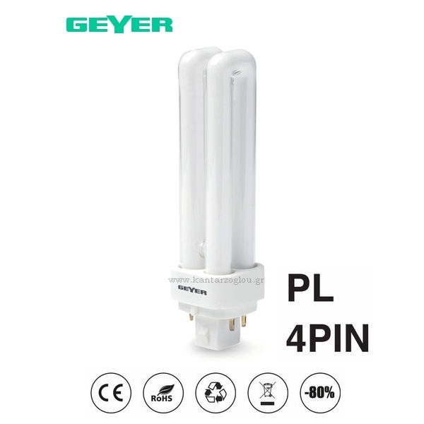 Λάμπα Οικονομίας CFL PL 4Pin Ψυχρό Λευκό 18W (100W) Geyer