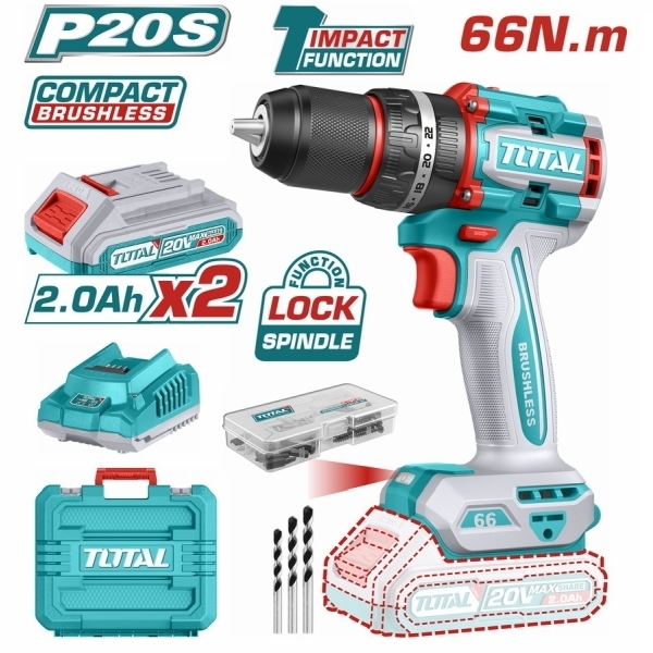 TOTAL TIDLI20668E Κρουστικό Δραπανοκατσάβιδο 20V 2x2Ah Brushless 66Nm