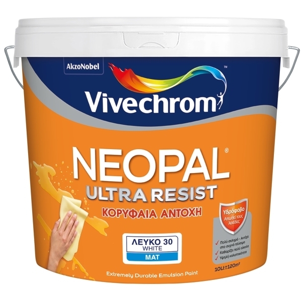 Vivechrom Neopal Ultra Resist 10L Πλαστικό Πλενόμενο Χρώμα Λευκό Ματ