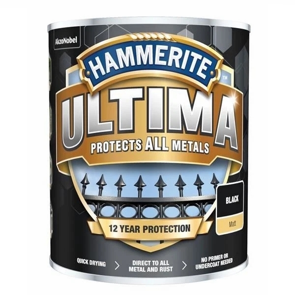 Hammerite Ultima Αντισκωριακό Χρώμα Νερού 0,75L Μαύρο RAL9005 Ματ