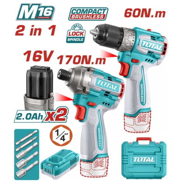 TOTAL TOSLI240968 Σετ Δραπ/δο 60nm Παλμικό Κατσαβίδι 170nm 16V 2x2Ah
