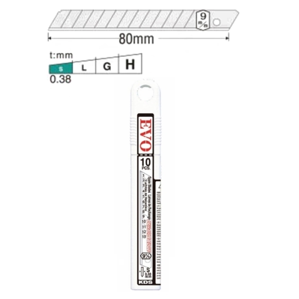 Λάμα Σπαστή 9mm 0,38mm Σετ 10τεμ KDS SB-10 EVO (8 Στοιχεία)