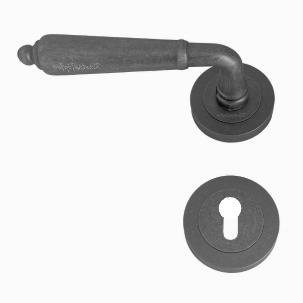 Πόμολα Εξώπορτας Αριστερό Ροζέτα Αντικέ Φυσικός Σίδηρος 6006