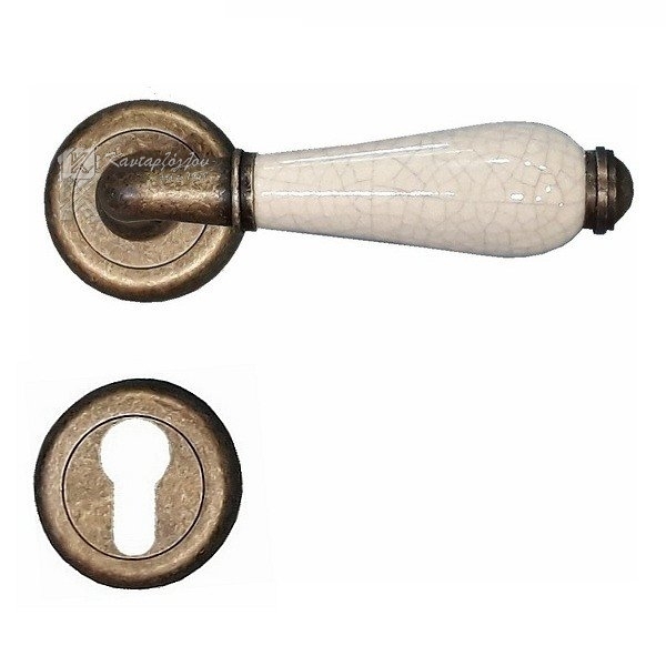 Πόμολο Εξώπορτας Ροζέτα Αντικέ Πορσελάνη Κρακελέ Δεξί Import Hellas A390