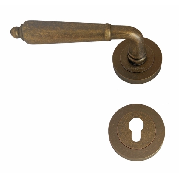 Πόμολα Εξώπορτας Ροζέτα Αντικέ Αριστερό Χρυσό Σφυρήλατο 6006F