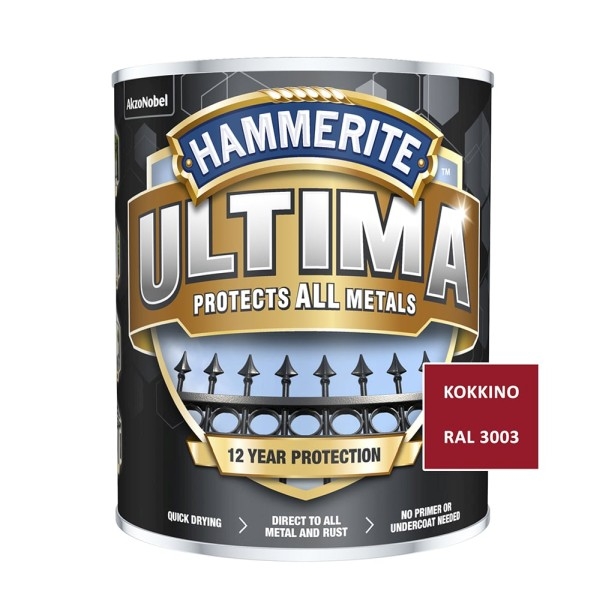 Hammerite Ultima Αντισκωριακό Χρώμα Νερού 0,75L Κόκκινο RAL3003 Γυαλιστερό