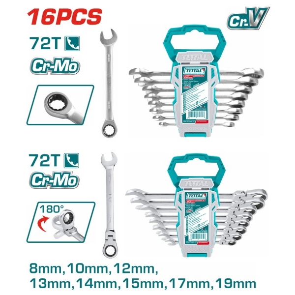 TOTAL THT103RK166 Σετ 16τμχ Γερμανοπολύγωνα Καστάνιας με Ίσια και Σπαστή Κεφαλή