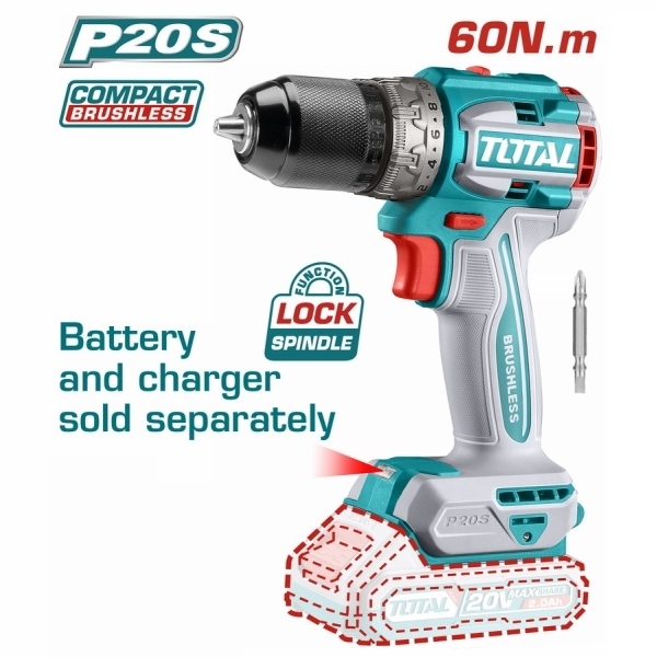 TOTAL TDLI206021 Κρουστικό Δραπανοκατσάβιδο 20V Brushless 60Nm SOLO Χωρίς Μπαταρία & Φορτιστή
