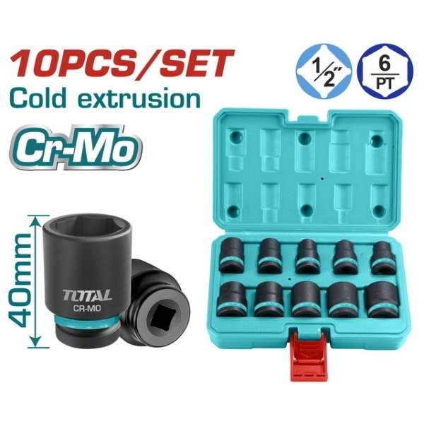 TOTAL THISTD12101 Καρυδάκια Αέρος Σετ 10τμχ Εξάγωνα Μαύρα 1/2