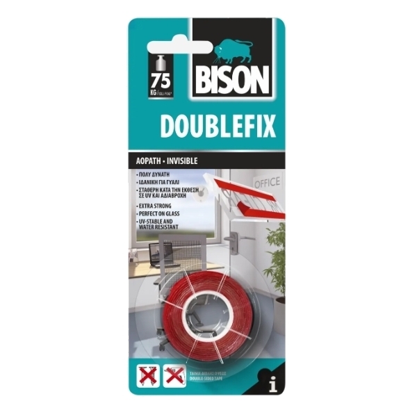 BISON Doublefix Invisible 1,5m x 19mm Ταινία Διπλής Όψης Διάφανη