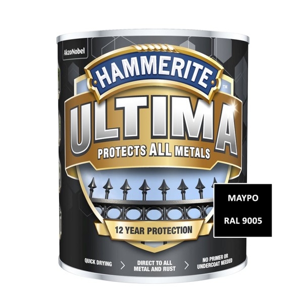 Hammerite Ultima Αντισκωριακό Χρώμα Νερού 2,5L Μαύρο RAL9005 Γυαλιστερό