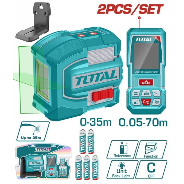 TOTAL TOSLL0401 Σετ Αλφάδι Πράσινο LASER 30m + Μετρητής Αποστάσεων 70m
