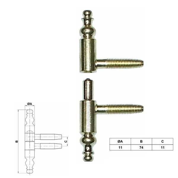 Μεντεσές Βιδωτός Διακοσμητικός Χρυσός Φ11mm Amig Mod.50