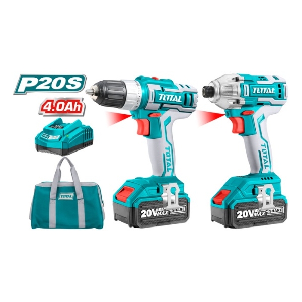 Σετ Δραπ/δο & Παλμικό Κατσαβίδι Μπαταρίας 20V 2x4Ah Total TCKLI2004