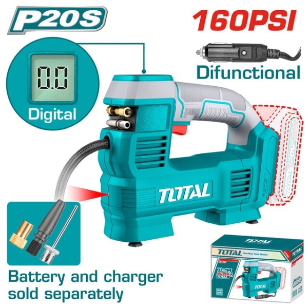 Total TACLI2012 Κομπρεσεράκι Αέρος Αυτοκινήτου 160PSI 20V SOLO Χωρίς Μπαταρία & Φορτιστή
