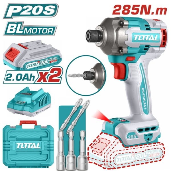 Total TIRLI2028E Παλμικό Κατσαβίδι Μπαταρίας 285Nm 20V 2x2Ah