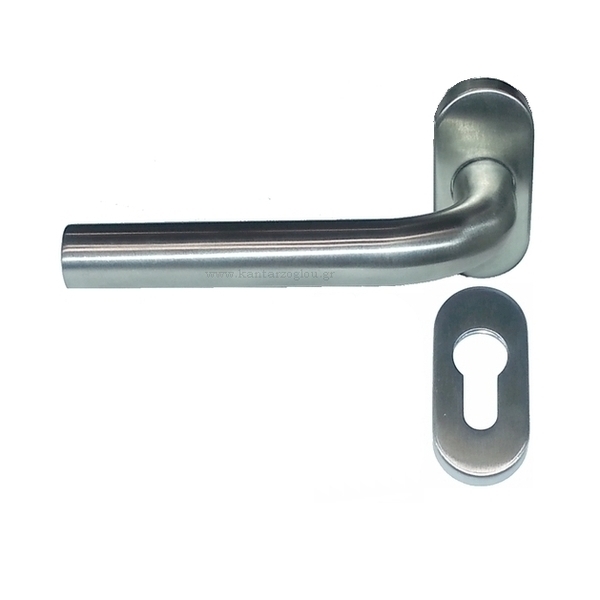 Πόμολα Εξώπορτας Στενή Πλάκα Ροζέτα Οβάλ Φιξ Ανοξείδωτο Αριστερό 3001-Α