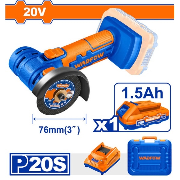 WADFOW WLAP571 Μίνι Γωνιακός Τροχός Μπαταρίας 76mm 20V / 1,5Ah