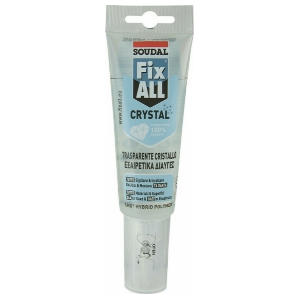 SOUDAL FixALL Crystal 125ml Συγκολλητικό Σφραγιστικό Κρυστάλλινα Διάφανο Σωληνάριο