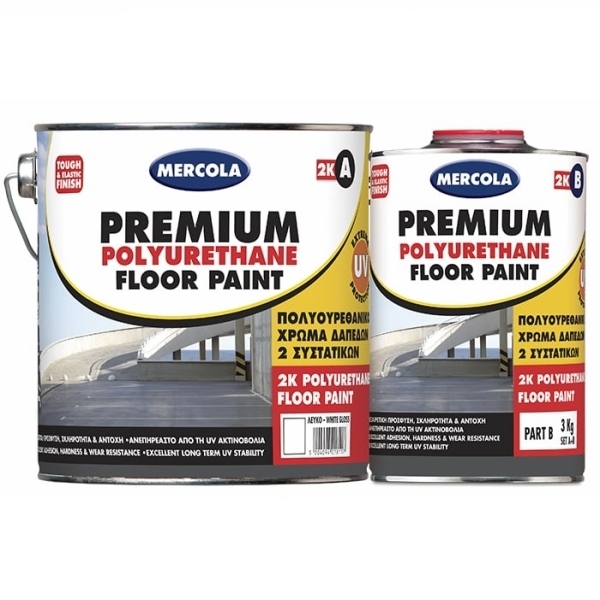 Premium Floor Paint 3Kgr Πολυουρεθανικό Χρώμα 2 Συστατικών Λευκό
