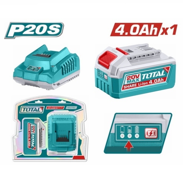 TOTAL TFBCPK1012E 20V Σετ Μπαταρία Λιθίου 4Ah & Φορτιστής