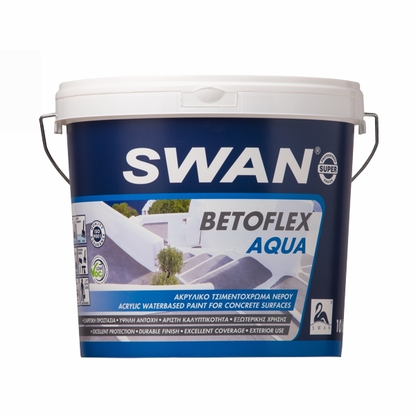 SWAN BETOFLEX AQUA 10L Λευκό Ενισχυμένο Ακρυλικό Ελαστικό Τσιμεντόχρωμα Νερού
