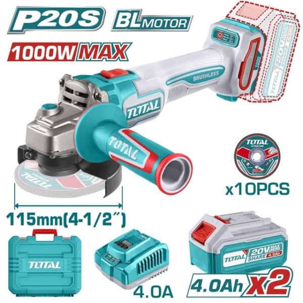 TOTAL TAGLI271532E Γωνιακός Τροχός 20V 115mm 2x4Ah Brushless