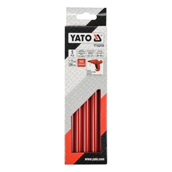Ράβδος Κόλλα Σιλικόνης Φ11x200mm Καρτ 5τεμ Κόκκινη Yato YT-82434