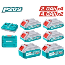 TOTAL TOSLI230701E Σετ Μπαταρίες 20V 4x2Ah + 2x2Ah & Φορτιστής σε Βαλίτσα
