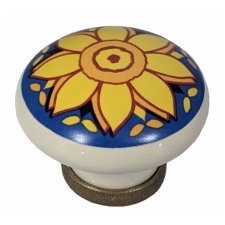 Πόμολα Επίπλων Πορσελάνης Ιβουάρ Λουλούδι Βάση Χρυσό Αντικέ 30mm MG29148
