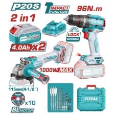 TOTAL TOSLI241298E Σετ Κρουστικό Δραπ/δο 96Nm+ Γωνιακός Τροχός 20V 2x4Ah