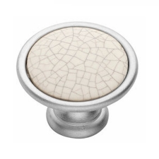 Πόμολα Επίπλων Πορσελάνης Μπεζ Κρακελέ Βάση Νίκελ Σατινέ 33mm 2030