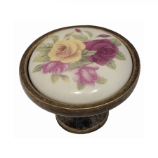 Πόμολα Επίπλων Πορσελάνης Ιβουάρ Λουλούδια Βάση Αντικέ 33mm BAB 6044/96 FL